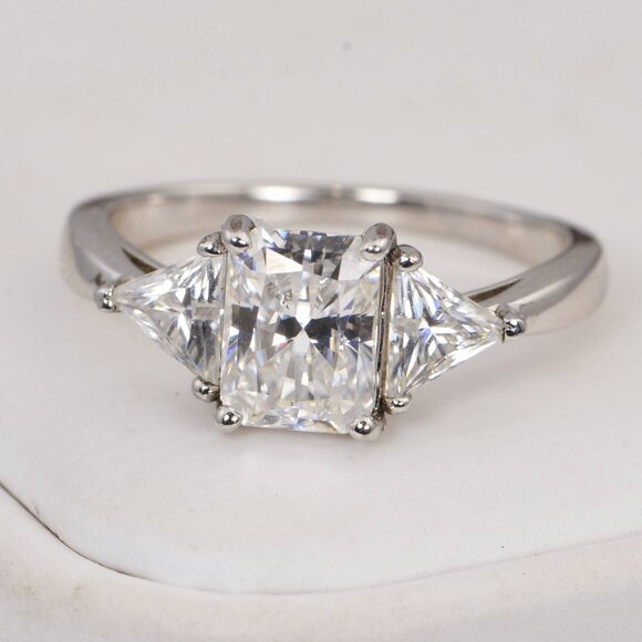 Certified 2.0 ct Radiant Cut Moissanite Engagement Ring 925 Sterling - Picture 2 of 7